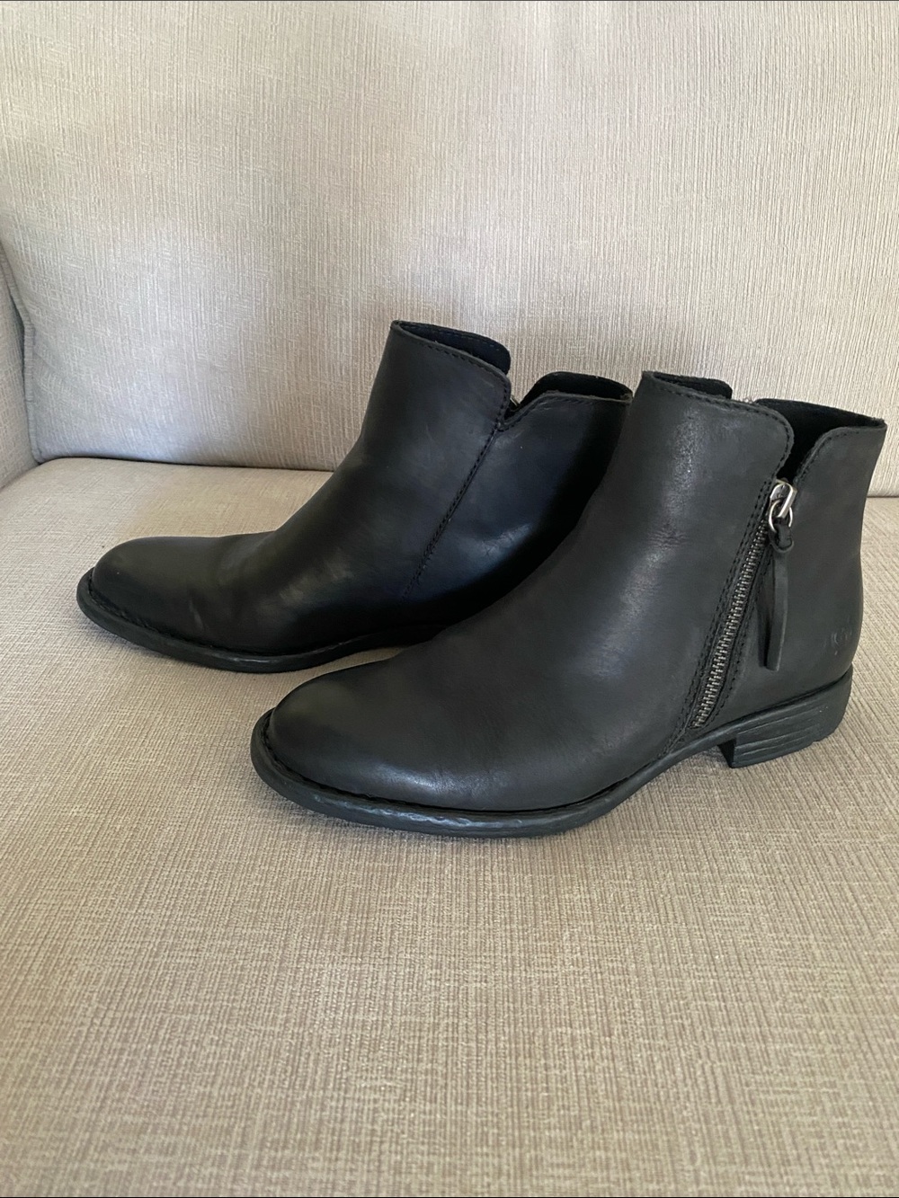 Women's Black Leather Ankle Booties by Born with Side Zip